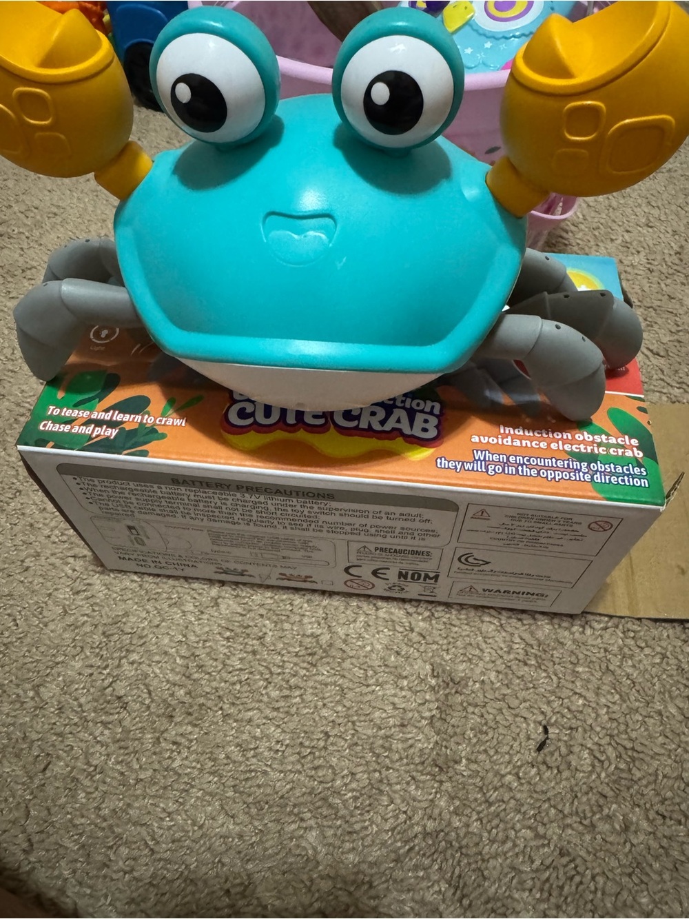 Cute Crab Crawling Toy for Kids - Teal and Yellow